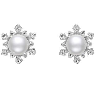 周六福S925银珍珠耳饰女法式优雅雪花耳钉新年礼物送妈妈