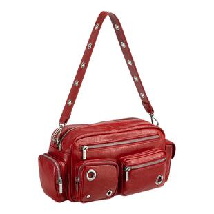 Acynmixx多口袋机车包女高级感红色包包单肩腋下包小众复古斜挎包