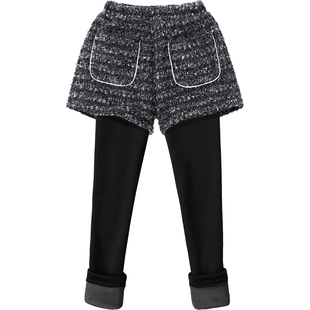 女童假两件加绒加厚长裤毛呢裤子儿童打底裤裤裙一体绒裤子秋冬