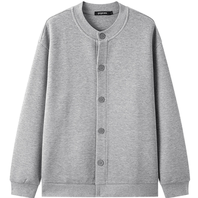 gxg.jeans男装 灰色空气棉宽松亨利领开襟卫衣外套男 25秋季新品