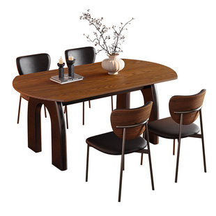 中古风可伸缩餐桌家用小户型白蜡木纹法式复古风实木折叠圆桌饭桌