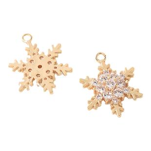 14K包金微镶锆雪花吊坠手工diy白金色手链小挂件项链项坠配饰材料