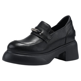 iiJin艾今25新款9.5cm超轻厚底内增高粗跟朋克乐福皮鞋女593DNC