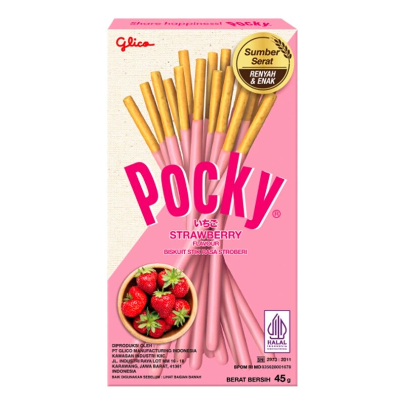 印尼进口glico格力高pocky饼干棒巧克力草莓味涂层饼干休闲小零食