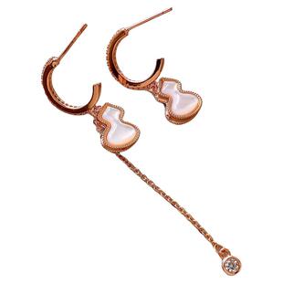 玄学招财双面贝壳红色葫芦流苏耳坠耳环女不对称耳饰新年喜庆耳钉