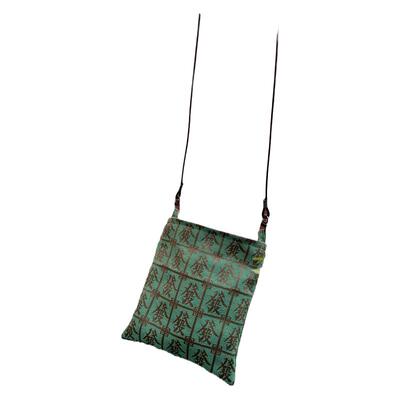 原创小众新中式斜挎小号手机包布袋单肩小方包绿色发字清新小包包