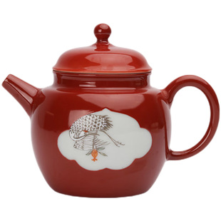 景德镇赋山堂粉彩胭脂红半窗小文壶陶瓷纯手工功夫泡一人喝小茶壶
