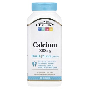 21st Century21世纪钙加D3片骨骼牙齿健康机体抵御关节健康温和易