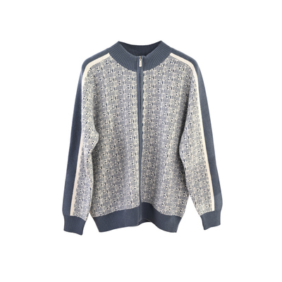 重工全身提花加厚拼色羊绒拉锁衫