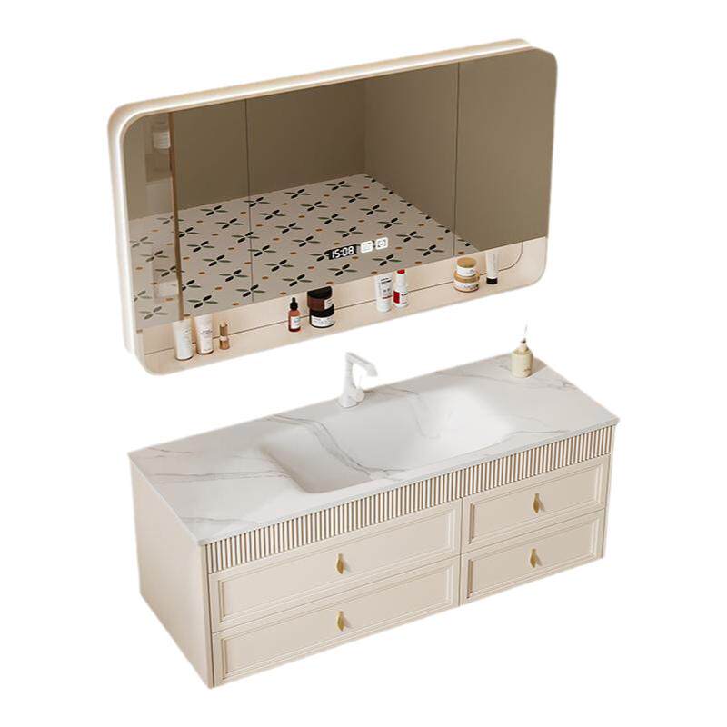 法式奶油风一体陶瓷盆浴室柜组合