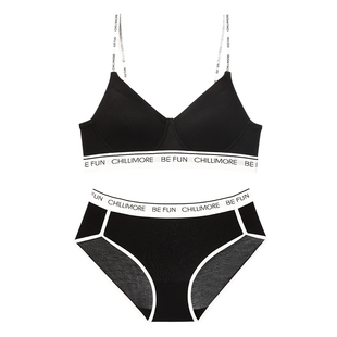 内衣小胸女性感露背防震字母防下垂美背文胸套装无钢圈黑色胸罩冬