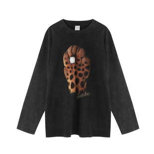 周里物出品「豹钻到爆」2025秋季新款豹纹印花长袖T恤女宽松上衣