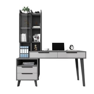 电脑台式桌实木书桌书架组合简约现代家用学生书柜一体卧室写字台