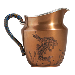 臻宝堂铜包银公道杯纯银手工鱼藻纹分茶器家用匀茶杯高端茶具配件