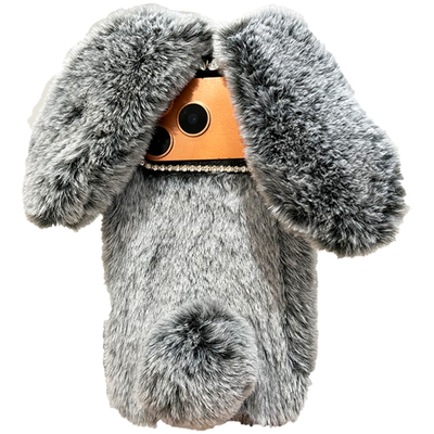 lizardhill 秋冬毛绒灰色兔子适用苹果15promax手机壳新款16pro女iphone17毛茸茸14plus软13带挂绳12超好看11