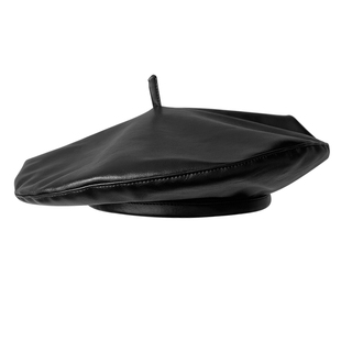 明星李沁同款贝雷帽子女黑色皮mona飞碟帽复古画家帽显脸小平顶帽