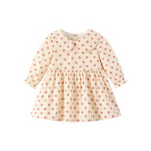 贝肽斯女童连衣裙春季新款洋气儿童长袖裙子纯棉翻领女宝小花裙S