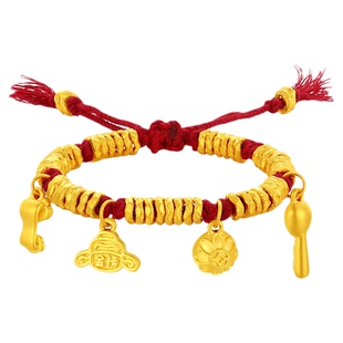 潮宏基盘缠金黄金手链足金手绳转运珠红绳硬金显大新年礼物 计价