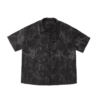 宽松版型新中式盘带扣短袖衬衫