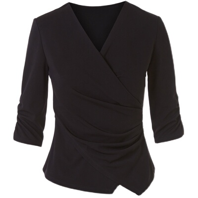 【朗姿三醋酸Basic衣橱】v领短袖上衣衬衣春秋新款通勤时尚衬衫女