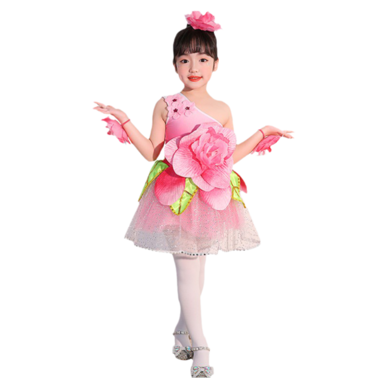 元旦儿童演出服女蓬蓬裙舞蹈服玉兰花开表演公主裙桃花朵朵开服装
