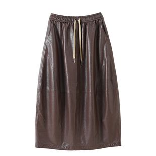 欧洲站植鞣羊皮纯皮宽松半身裙女花苞裙2025新款长款灯笼裙南瓜裙