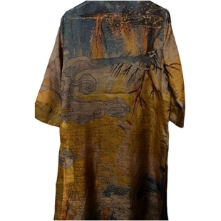 锦画江南！复古新中式100%桑蚕丝连衣裙欧根缎香云纱长开衫xh-JH