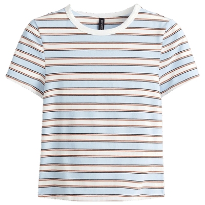 HM女装T恤2025年秋季新款图案印花棉质圆领短袖修身短上衣1296040