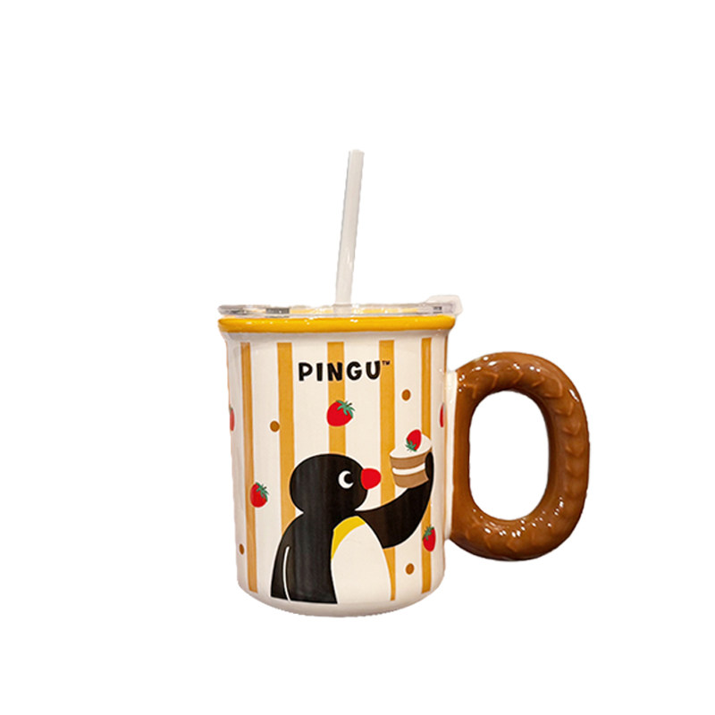 pingu马克杯带盖陶瓷杯子早餐杯