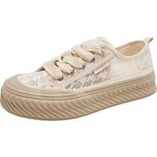 人本休闲鞋2026夏季百搭透气网鞋女鞋复古透气板鞋配裙子女鞋蕾丝