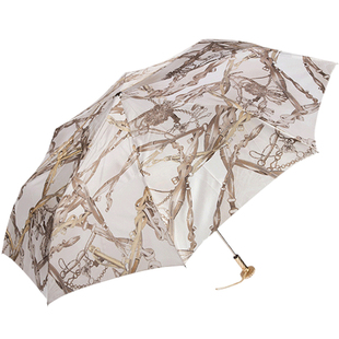 Pasotti意大利手工白色缎带伞面金色手柄女士折叠遮阳防晒晴雨伞