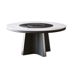 新款岩板餐桌现代简约轻奢家用暖菜电磁炉带转盘饭厅10人圆形桌子