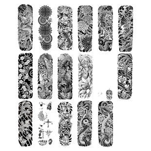 花臂高级感纹身贴男防水持久全臂仿真刺青不反光果汁贴纸老传统