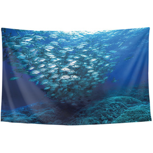 创意海洋海底世界鱼群插画写真水族馆鱼店装饰画背景墙布海报挂布