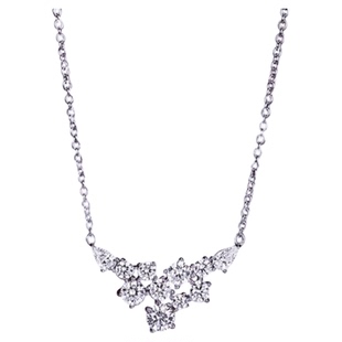 18K金锦簇花簇钻石项链 女轻奢纯银天使之翼锁骨链莫桑钻水滴露珠