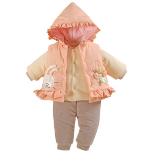 三件套女宝宝衣服分体款外出服小月龄婴儿冬装加厚棉服外套装季天