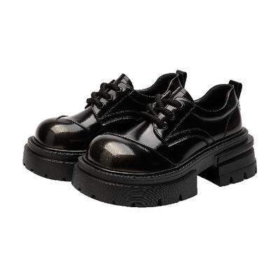 厚底黑色小皮鞋达芙妮单鞋英伦风