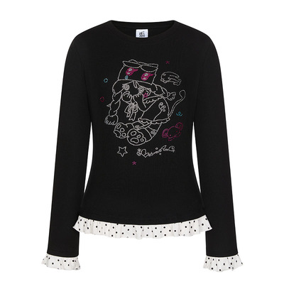 可爱波点花边长袖T恤上衣