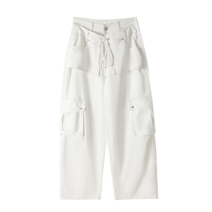 大于诗集 街角游记 美式高腰休闲水洗工装裤薄款女夏季阔腿裤长裤