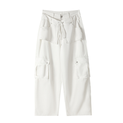 高腰通勤大于诗集长裤口袋休闲裤