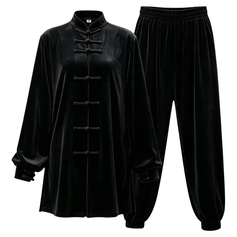 太极服金丝绒不倒绒练功服女加厚秋冬冬季男南韩绒中长款太极拳服