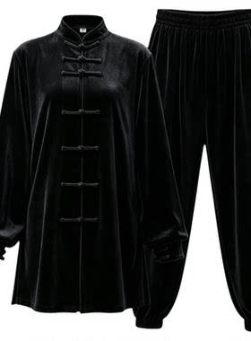 太极服金丝绒不倒绒练功服女加厚秋冬冬季男南韩绒中长款太极拳服