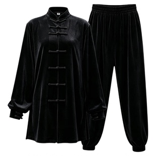 太极服金丝绒不倒绒练功服女加厚秋冬冬季男南韩绒中长款太极拳服