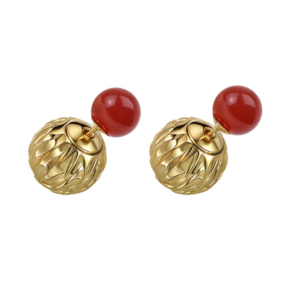 复古红玛瑙耳环女2025新款爆款高级感轻奢风气质大气红色金色耳饰