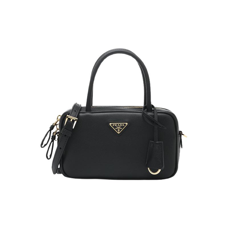 【自营】Prada/普拉达女士标识三角徽标牛皮革拉链手提单肩斜挎包