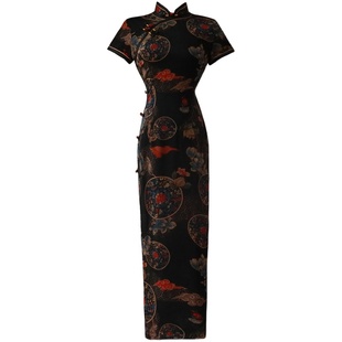 民国老上海旗袍2024年新款高端大气气质复古中国风夏季高开叉长款