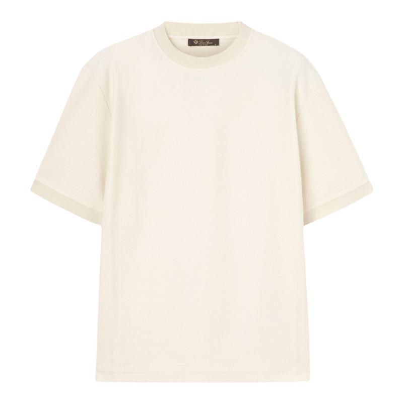 LoroPiana/诺悠翩雅男士T恤白色棉亚麻真丝质感针织新款