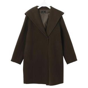 23区日系秋季通勤职业OL羊毛混纺连帽中长款呢大衣长外套商场同款