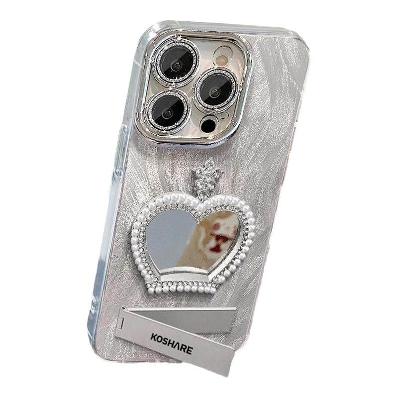 皇冠补妆镜适用iphone17promax手机壳羽纱新款苹果16PM女神气质15彩绘14全包镜头13支架创意17pro防