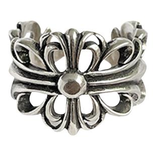 潮牌十字架戒指男女开口可调节尾戒情侣925银不掉色个性复古指环